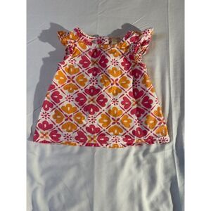 Gymboree Baby Girls Pink Orange Floral Flutter Sleeve Button Back Top 6-12 Month